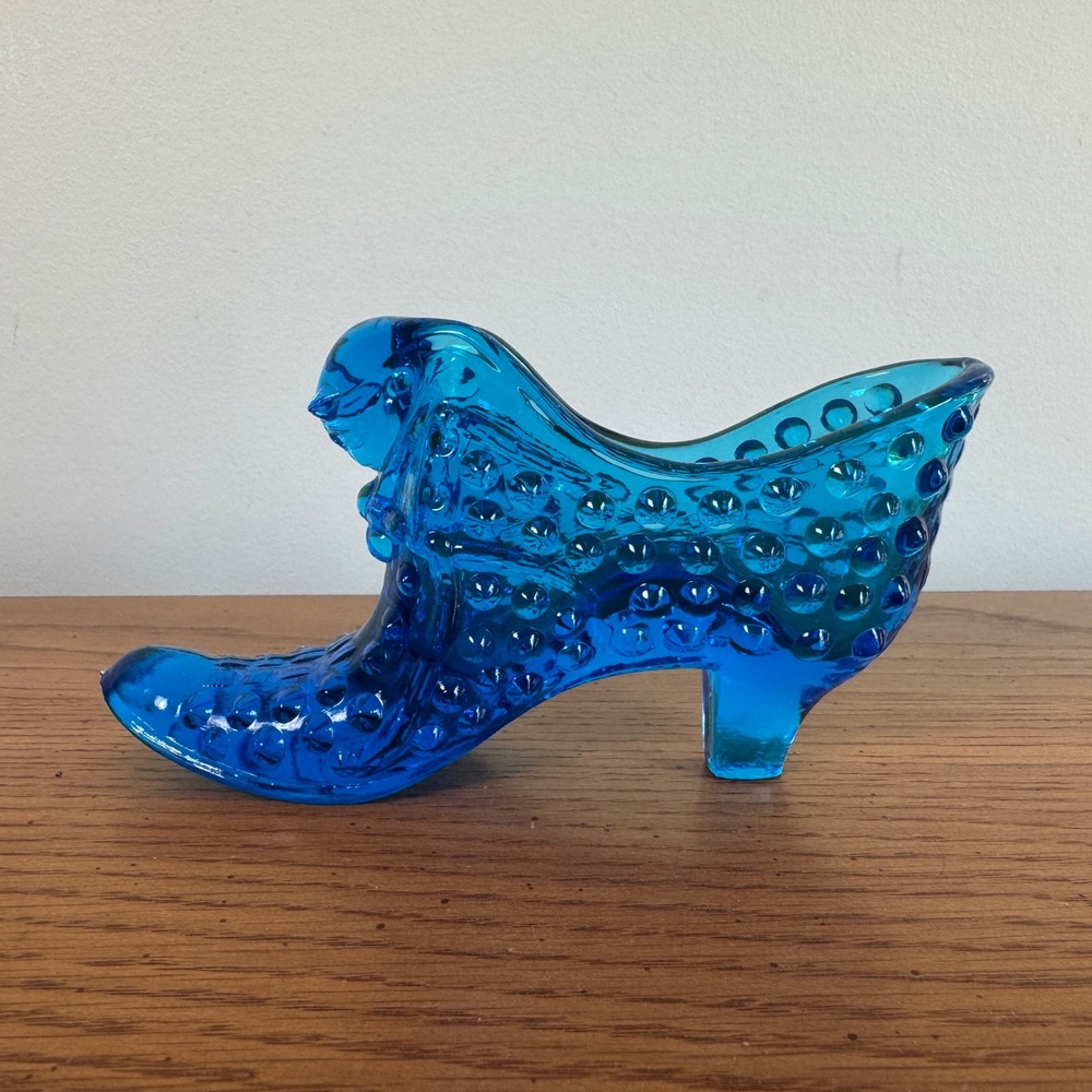 Fenton Blue Hobnail‎ Glass Slipper Shoe Figurine Trinket Dish Victorian Style